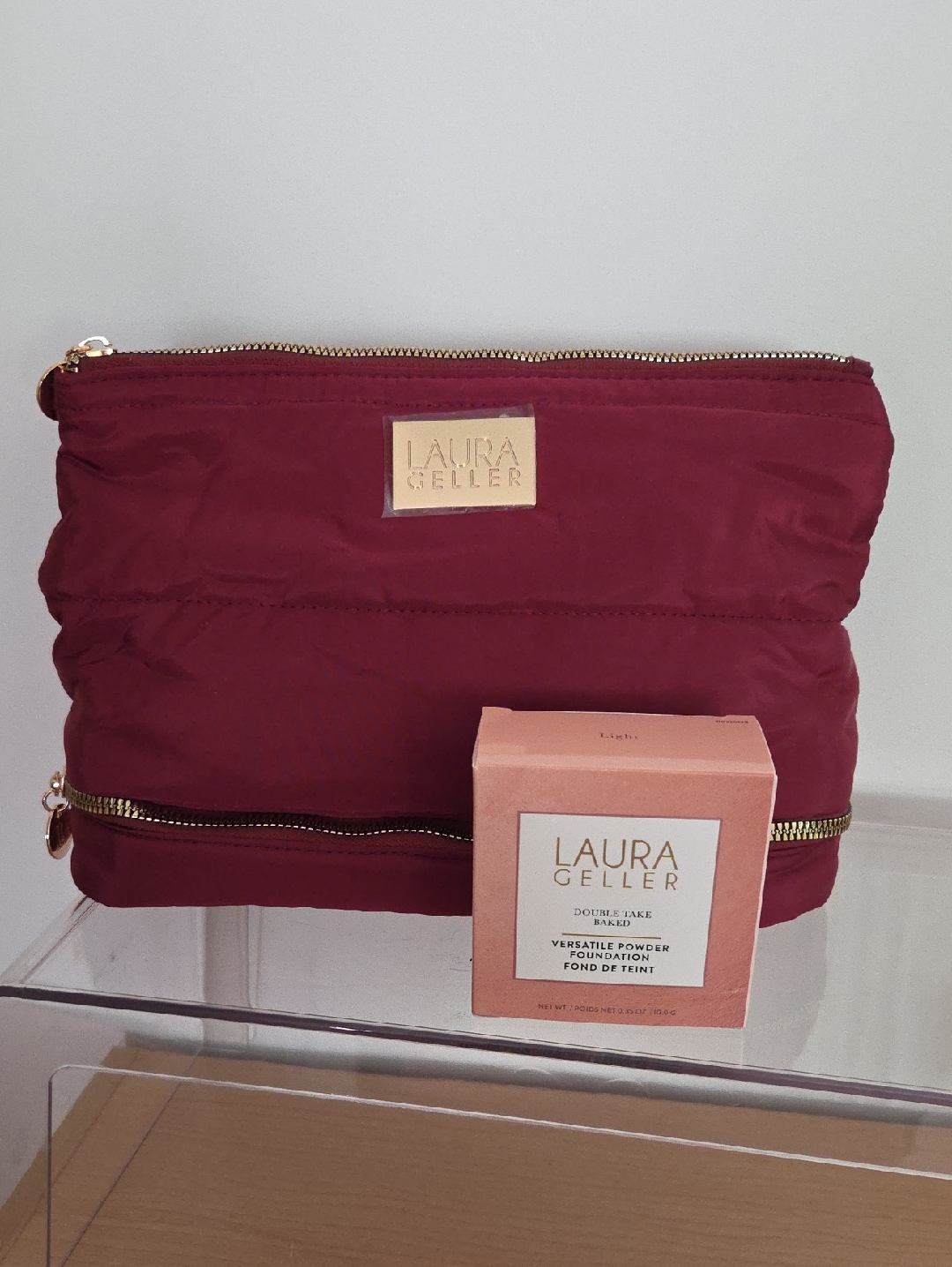 Laura Geller Burgundy Nylon Cosmetic Pouch  Laura Geller Baked Foundation